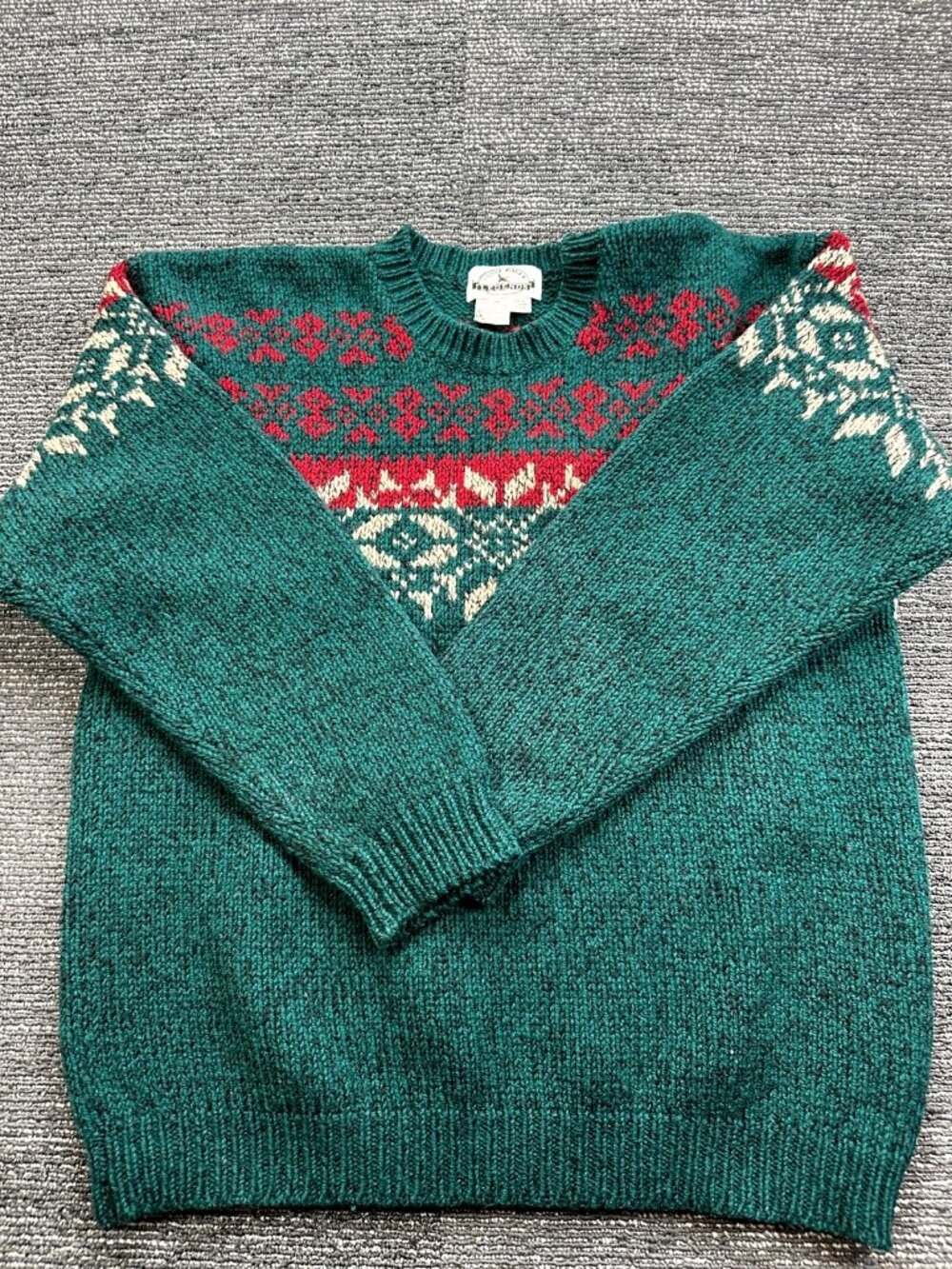 Vintage Eddie Bauer Legends 100% Wool Fair Isle Nordic Crewneck Sweater Mens L
